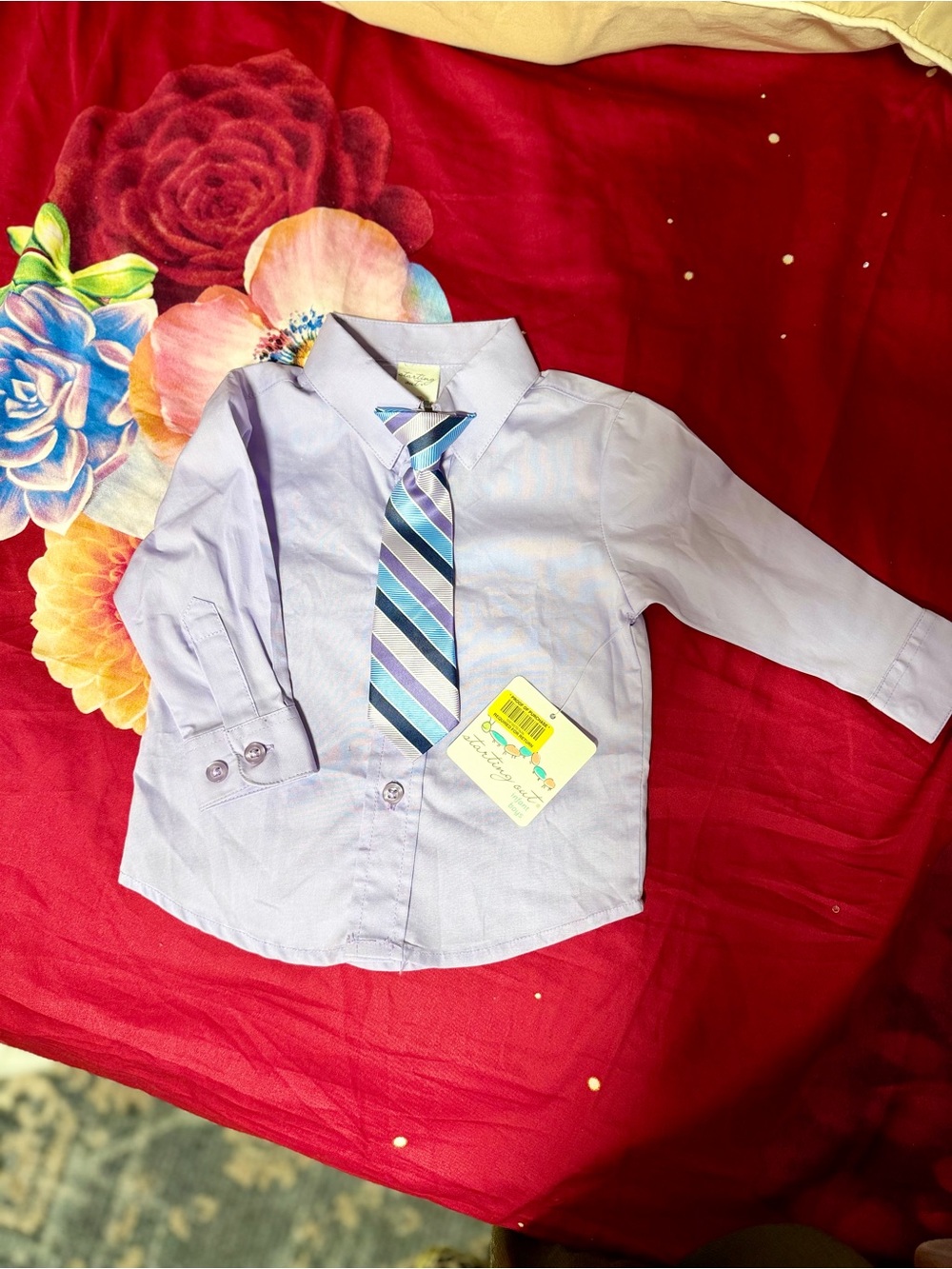 Starting Out Light Purple Dress Shirt with Blue Striped Tie